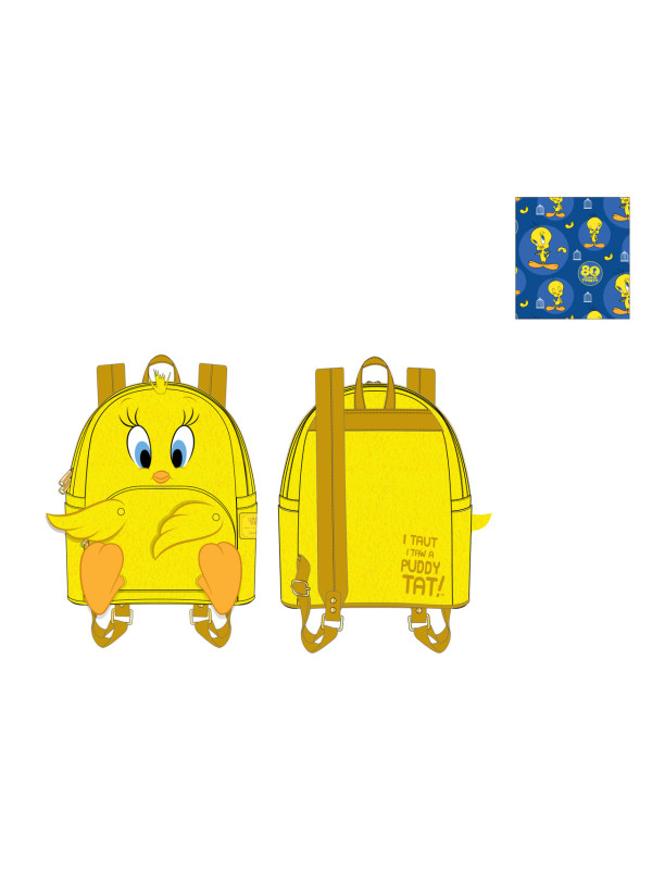 【注目コラボ】LoungeflyxLooney Tunes Tweety Loungefly x Looney Tunes Tweety Bird Plush Mini Backpack